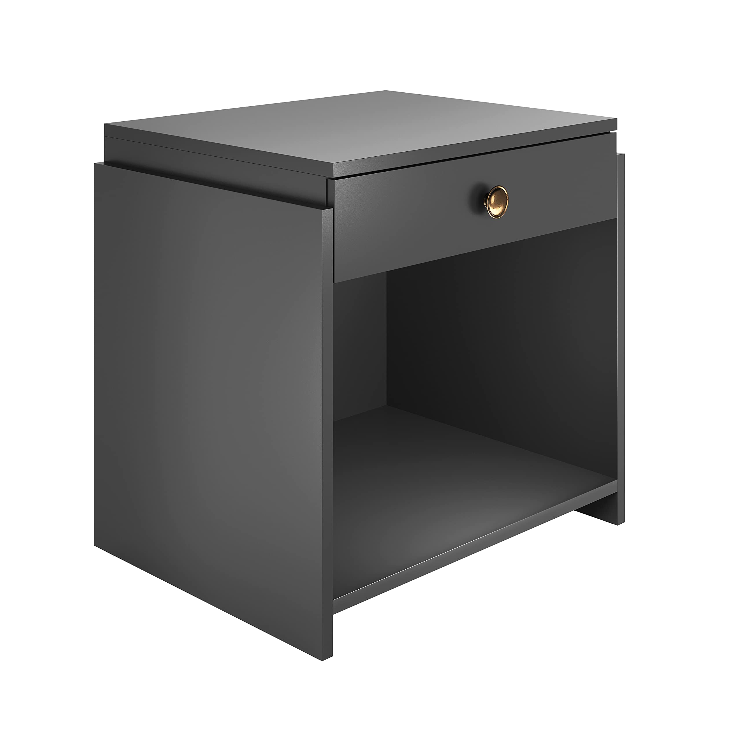 Boyd Sleep Bedroom Nightstand Bedside Table: Sydney Single Drawer Storage With Open Shelving, Black